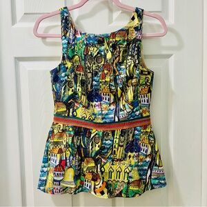 Weston by Anthropologie Cityscape Print Peplum Tank | European Art Top | XS